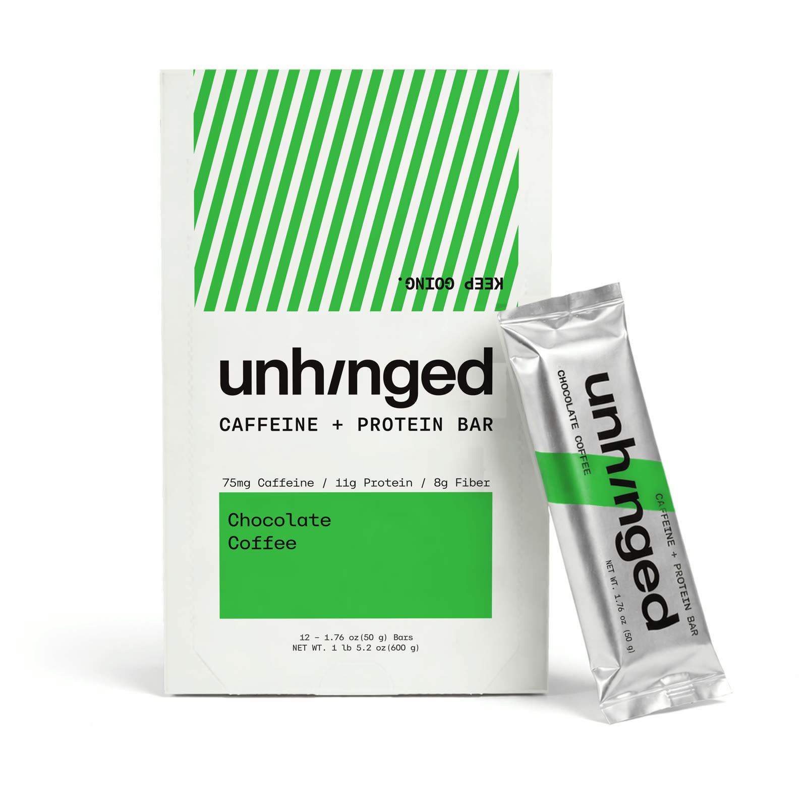 Unhinged Chocolate + Coffee caffeine + protein bars, 12-count box