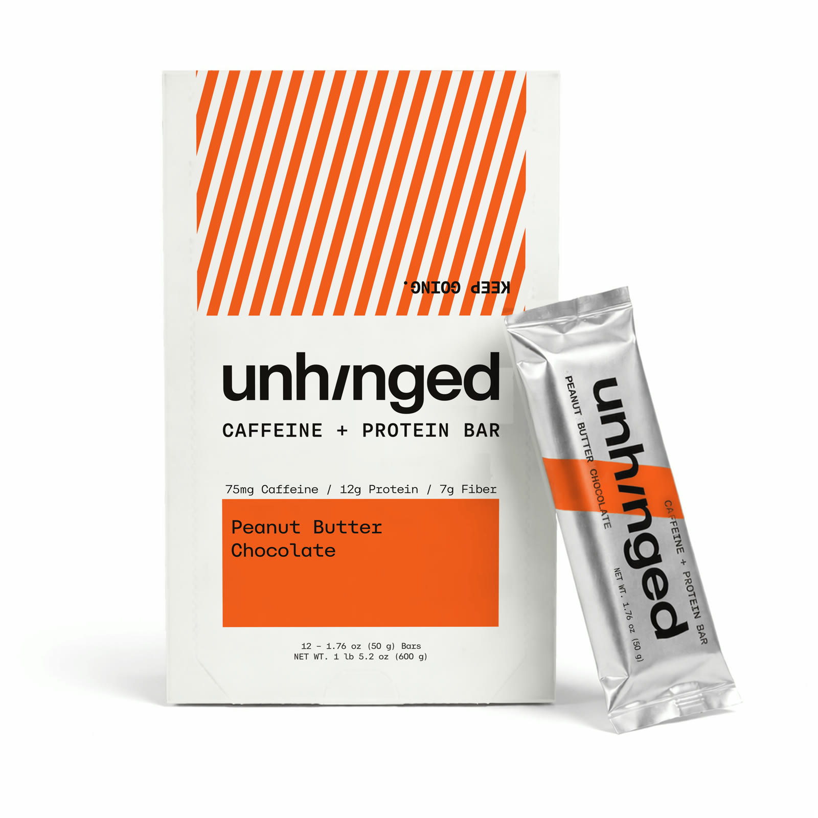 Unhinged Peanut Butter + Chocolate caffeine + protein bars, 12-count box