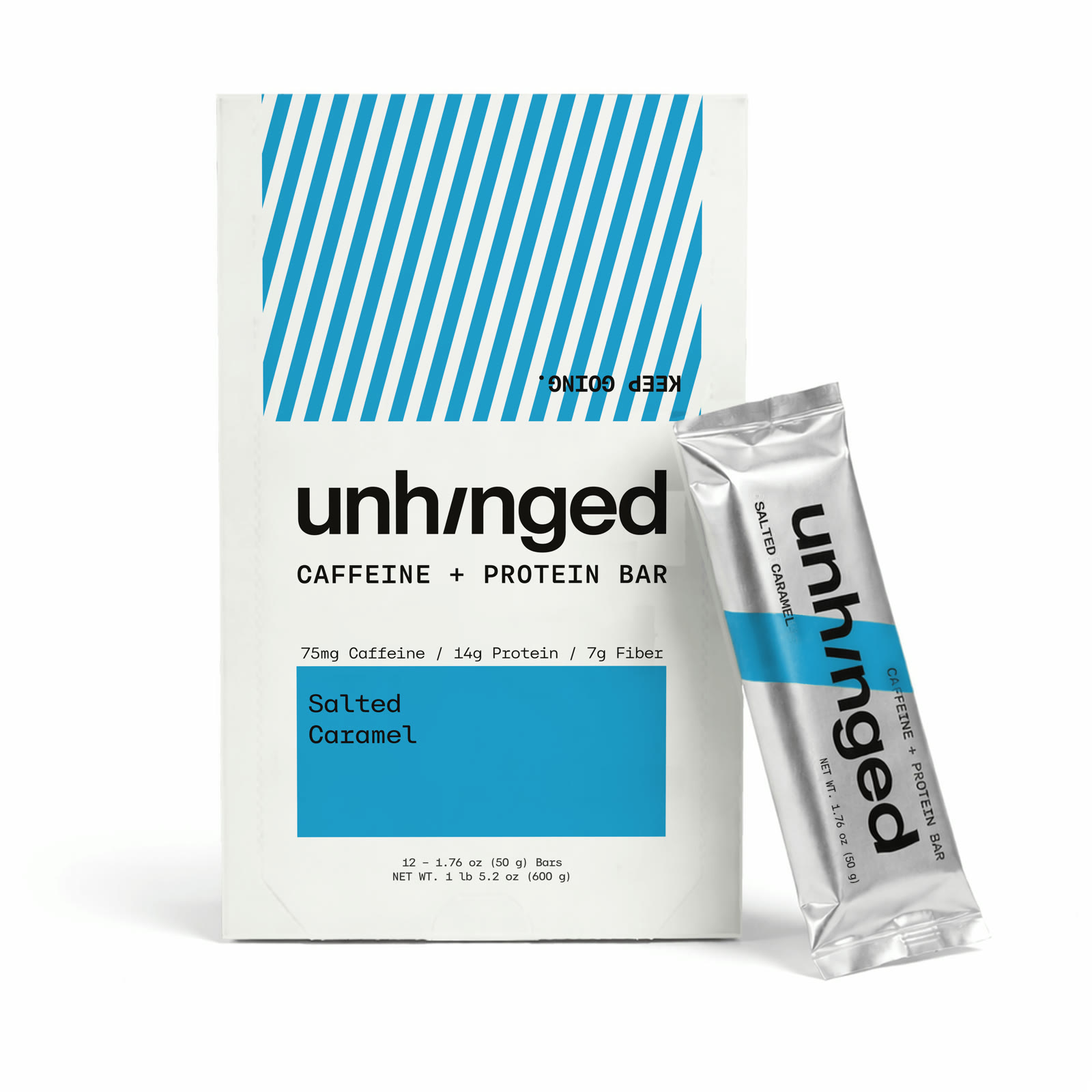 Unhinged Salted Caramel caffeine + protein bars, 12-count box